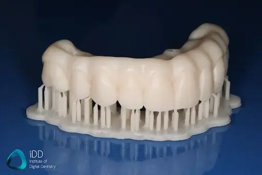 Gloved hands holding occlusal splint above a Build Platform Flex