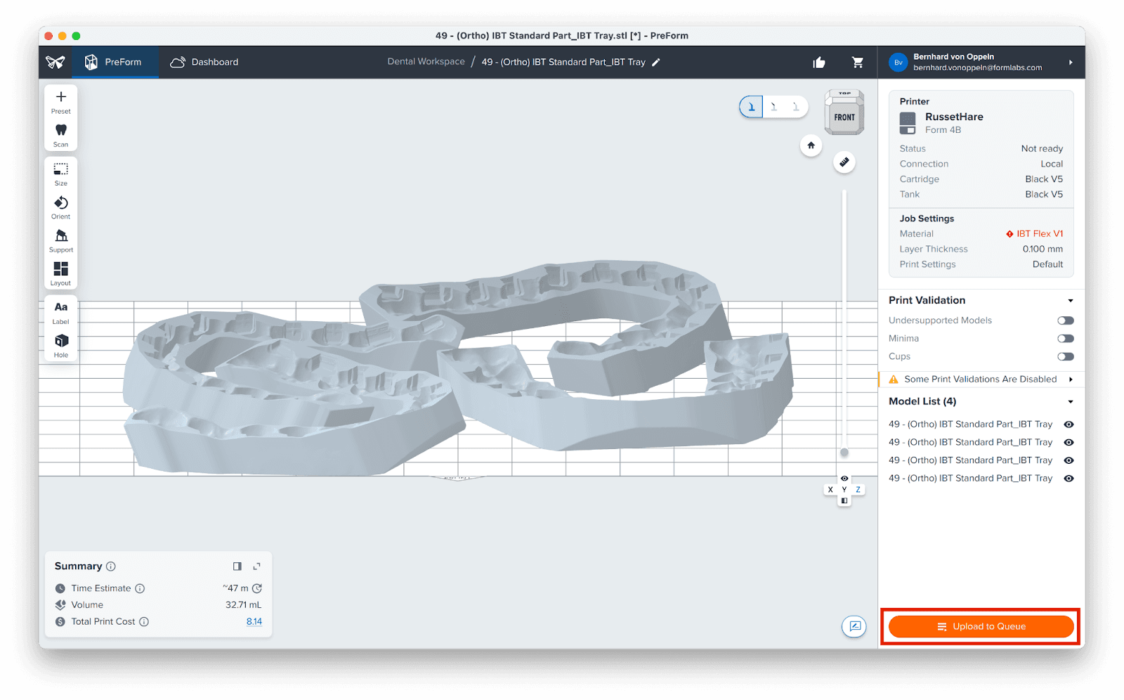 preform job to printer