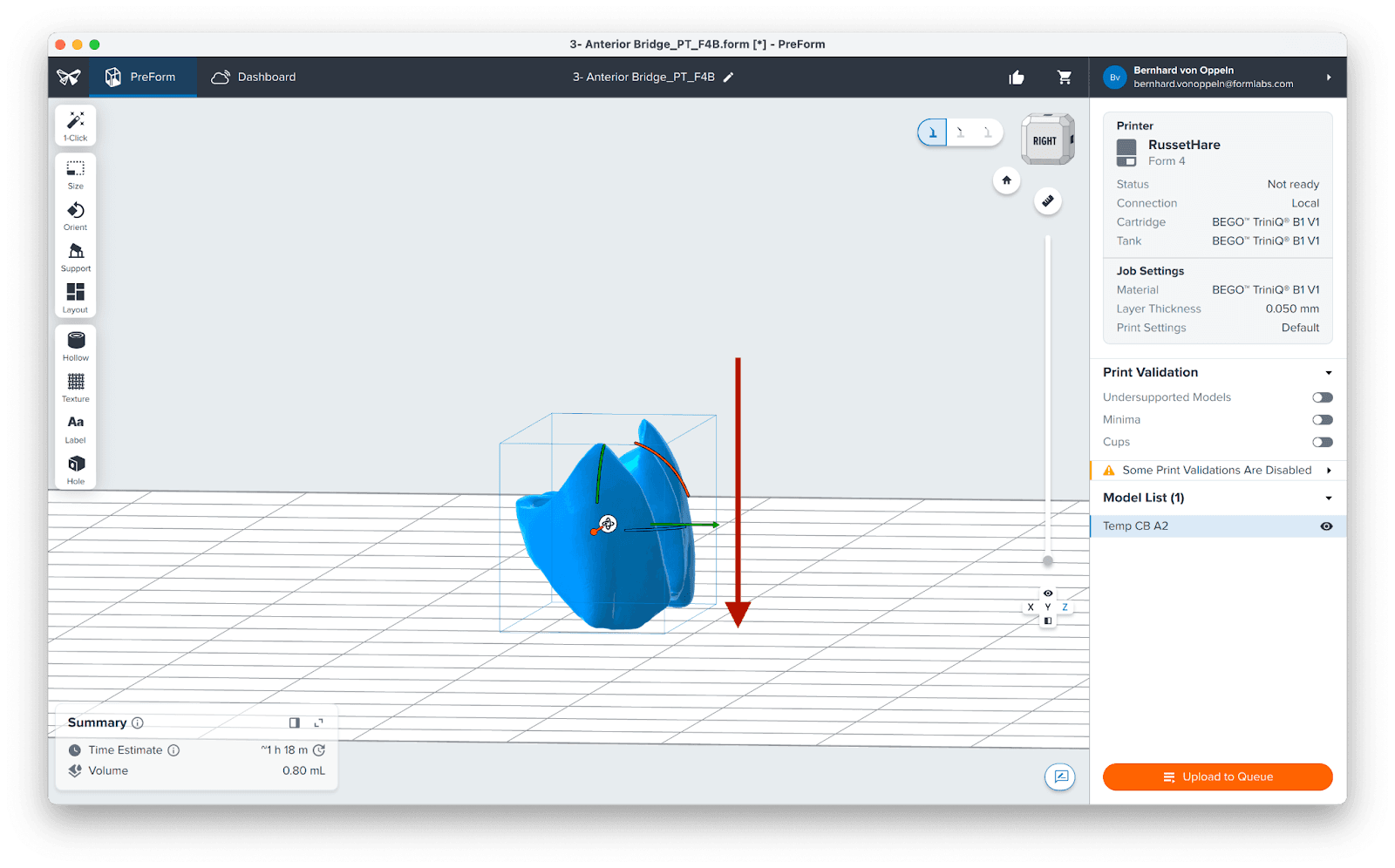 dental preform orientation