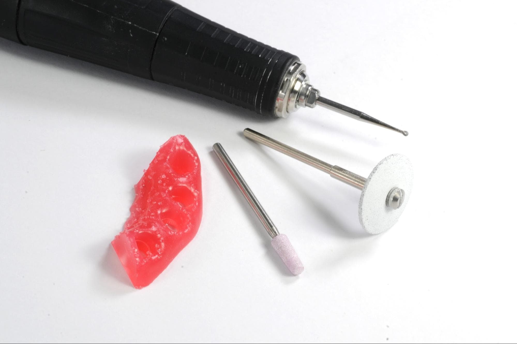 medium grit wheel, carbide rotary and handpiece