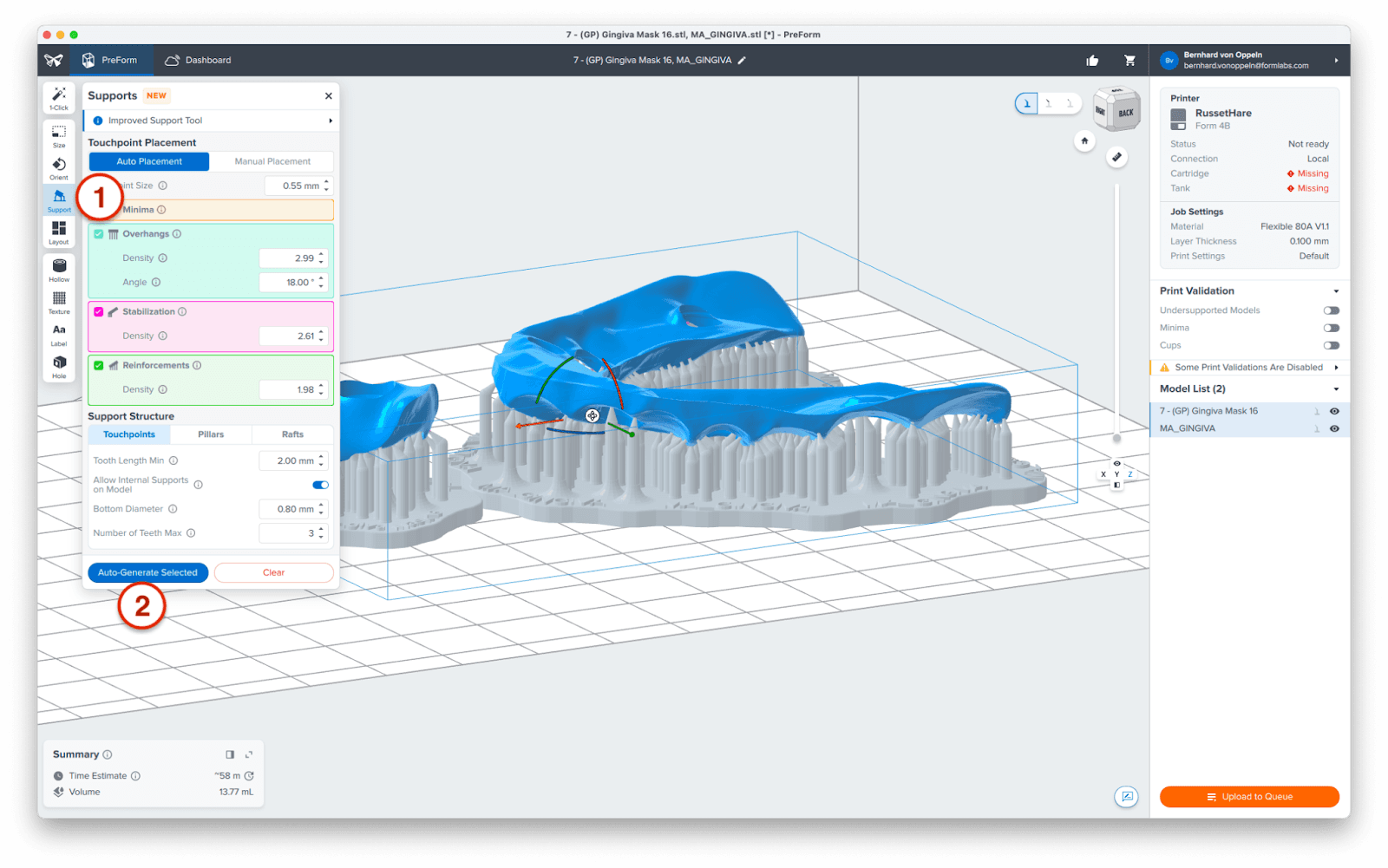 preform generate supports
