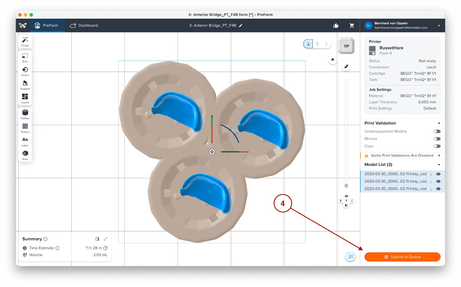 preform job to printer