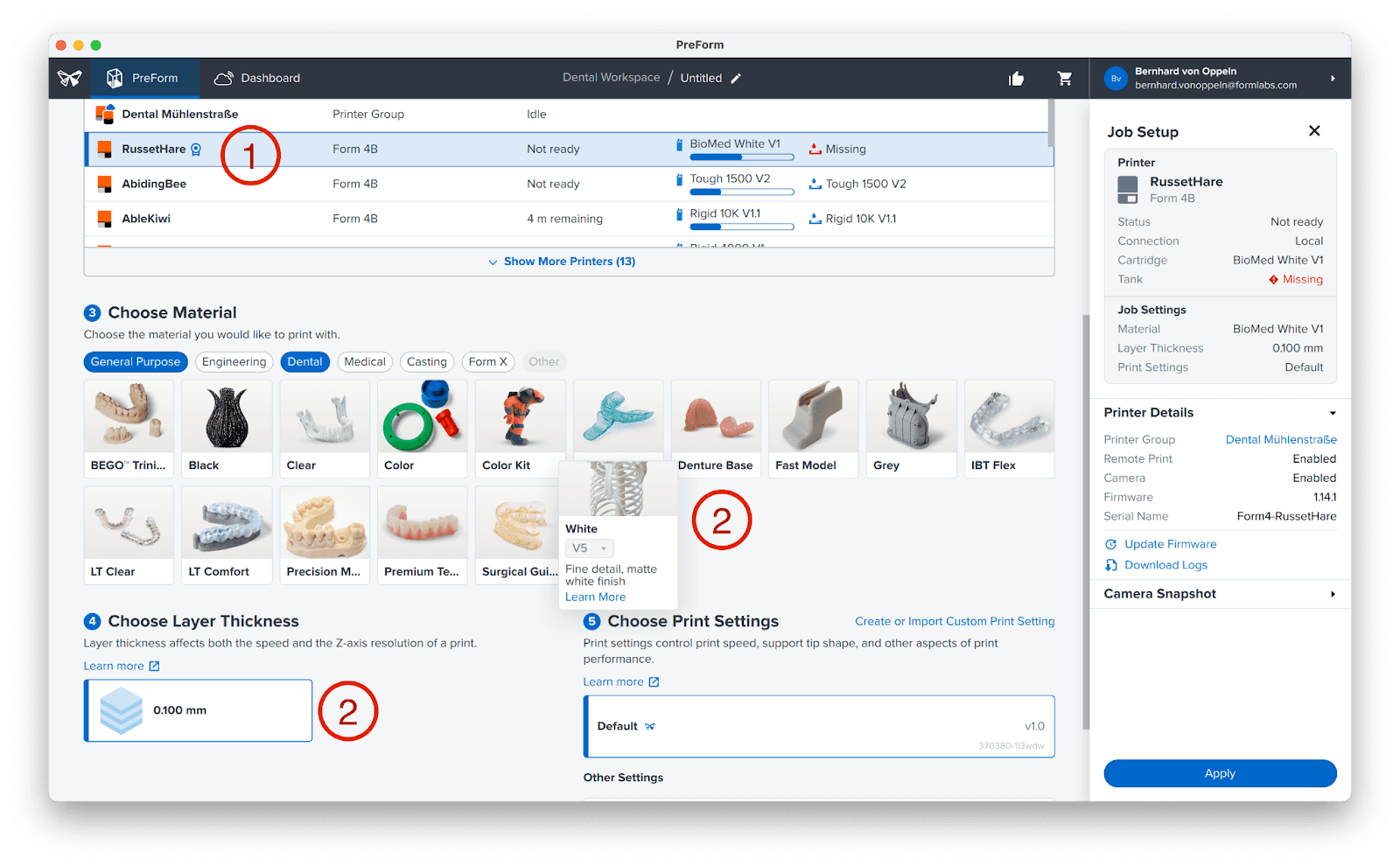 job setup in preform