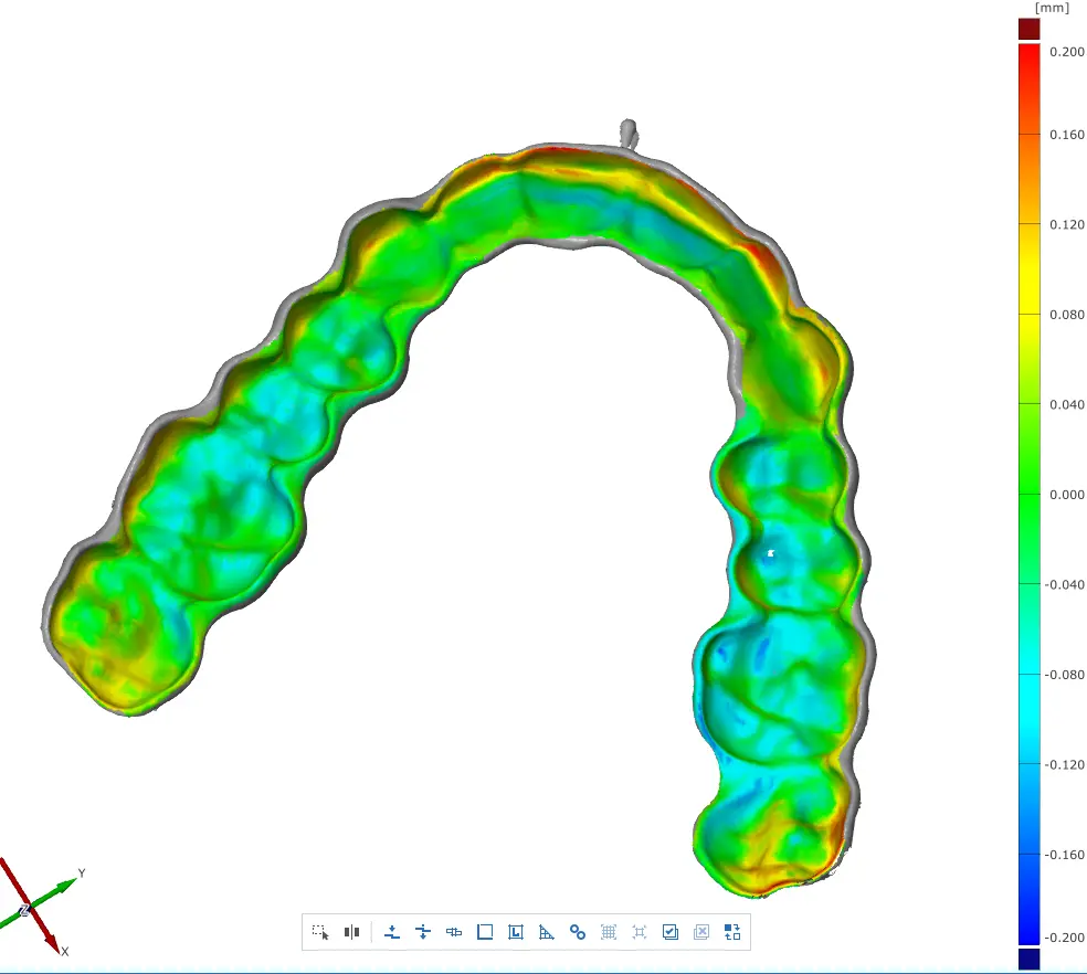 A scan of an occlusal splint printed at 100 µm layer height.