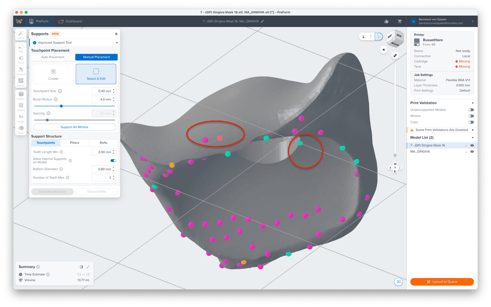 preform touchpoint placement