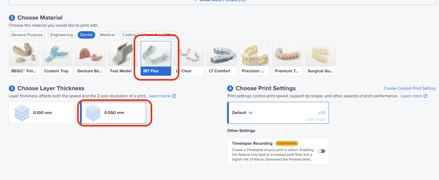 Material and Layer Height Selection