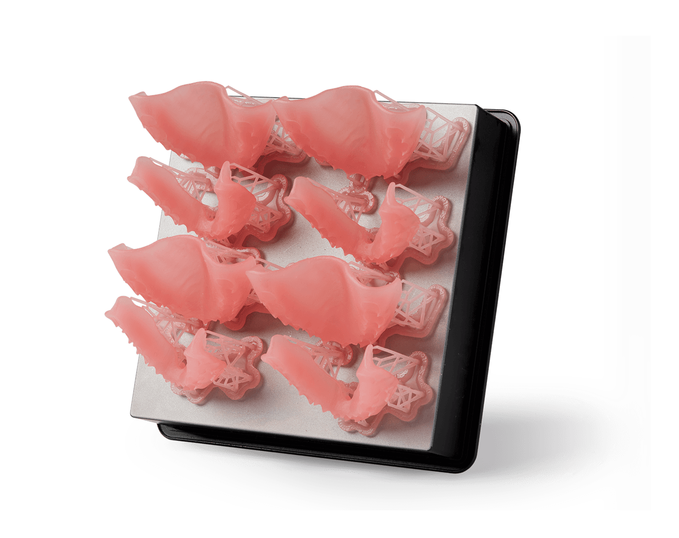 8 Denture Base Resin dentures on a build platform