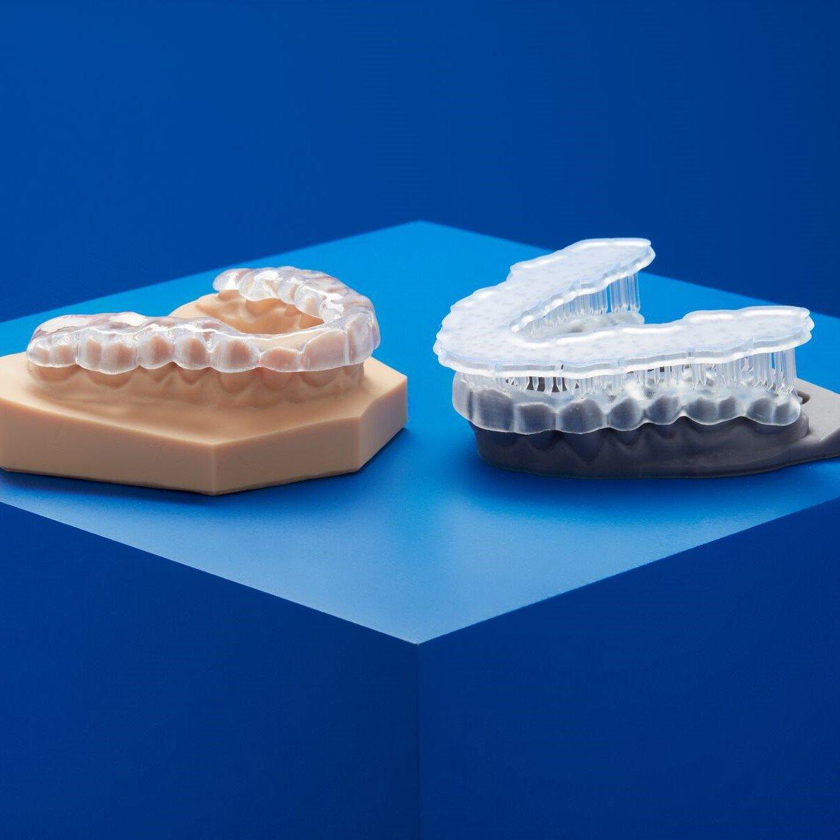 Dental Webinar: Dental LT Clear V2 Dental 3D Printed Models on a blue background