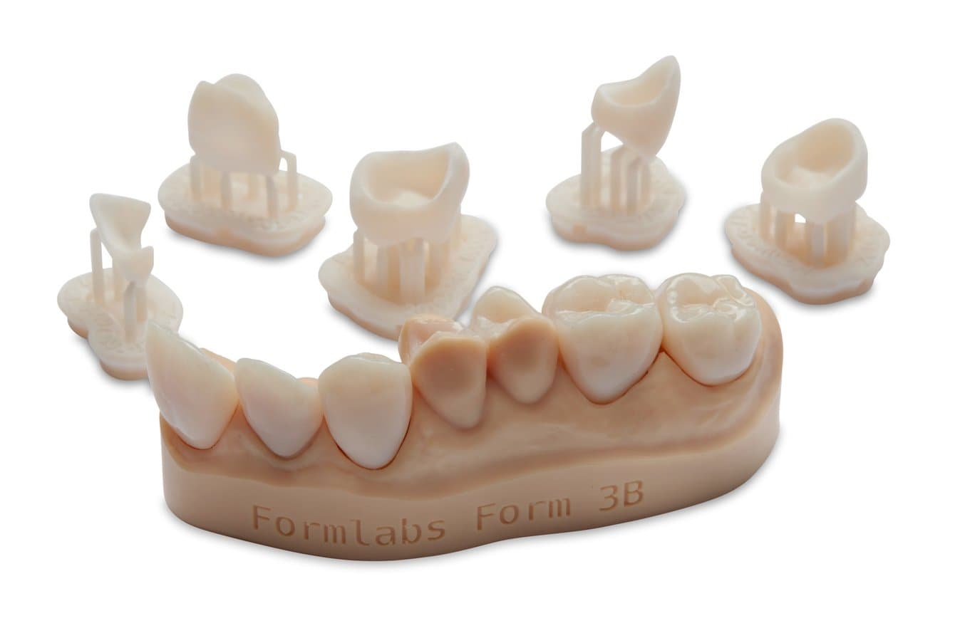 Single unit restorations 3D printed in Permanent Crown Resin.